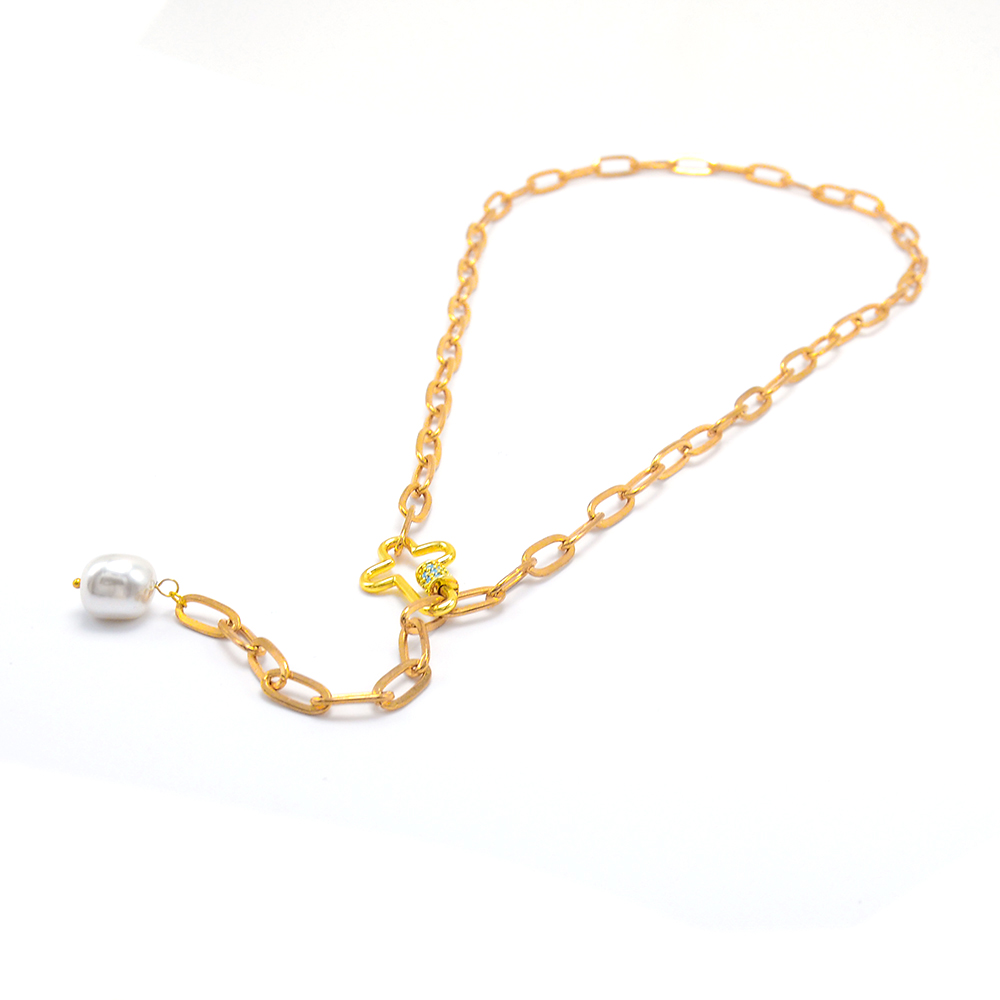 Adjustable Cross Carabiner Gold Chain Necklace