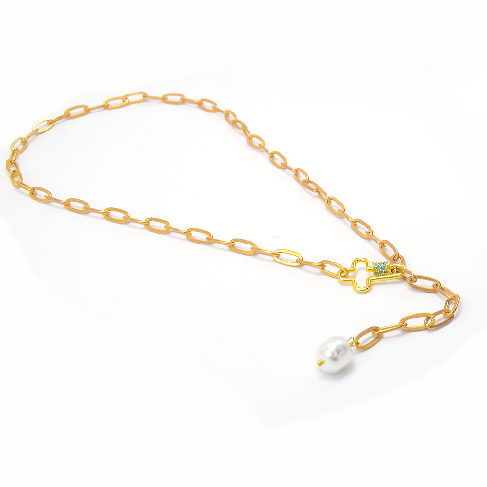 Adjustable Cross Carabiner Gold Chain Necklace