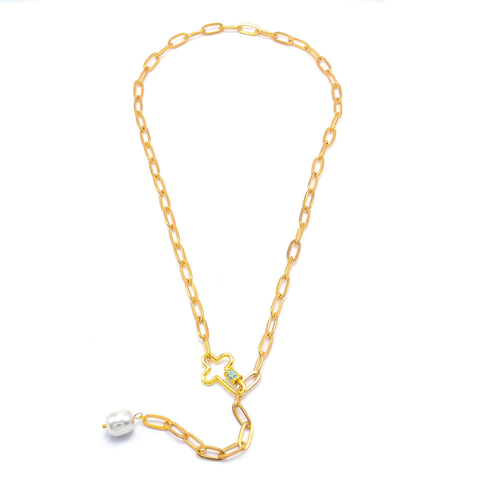 Adjustable Cross Carabiner Gold Chain Necklace