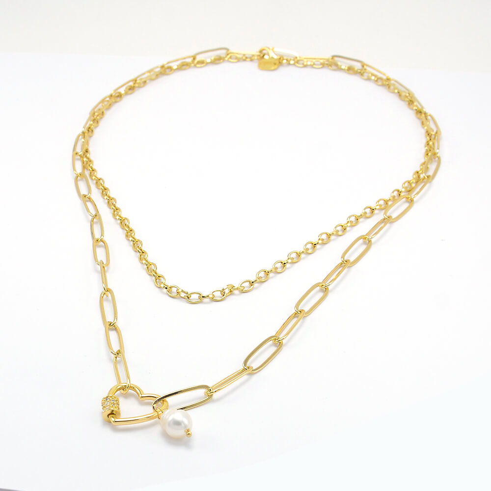 Heart Carabiner 2 Layer Gold Chian Necklace