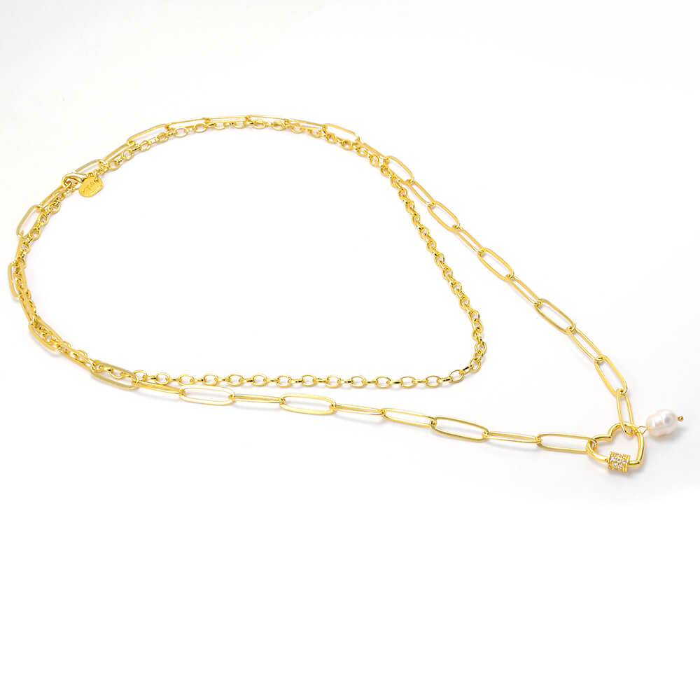 Heart Carabiner 2 Layer Gold Chain Necklace