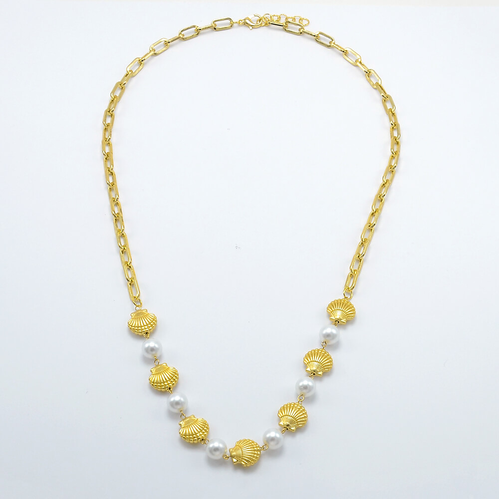 Pearl and Gold Shell Chain Necklace