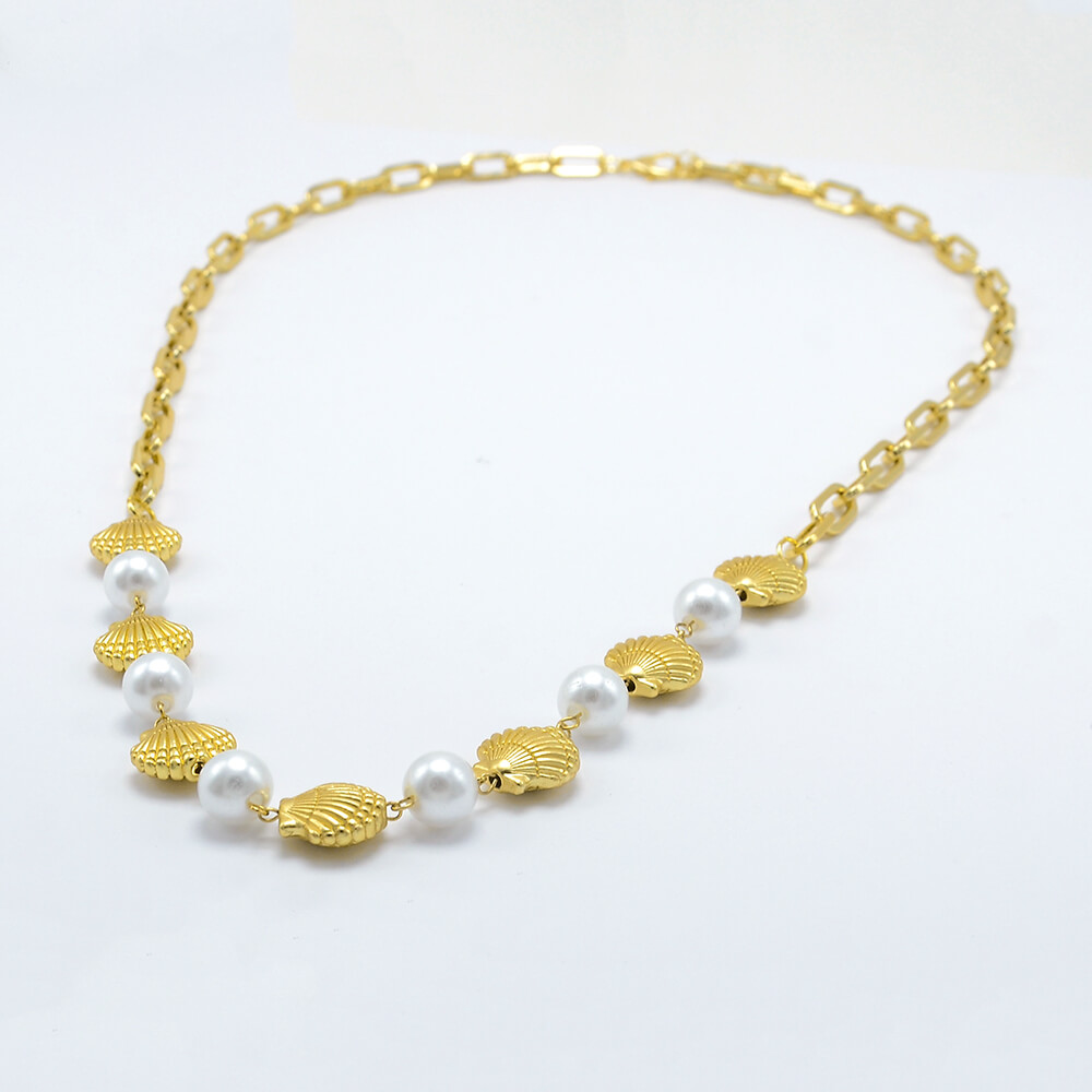 Pearl and Gold Shell Chain Necklace