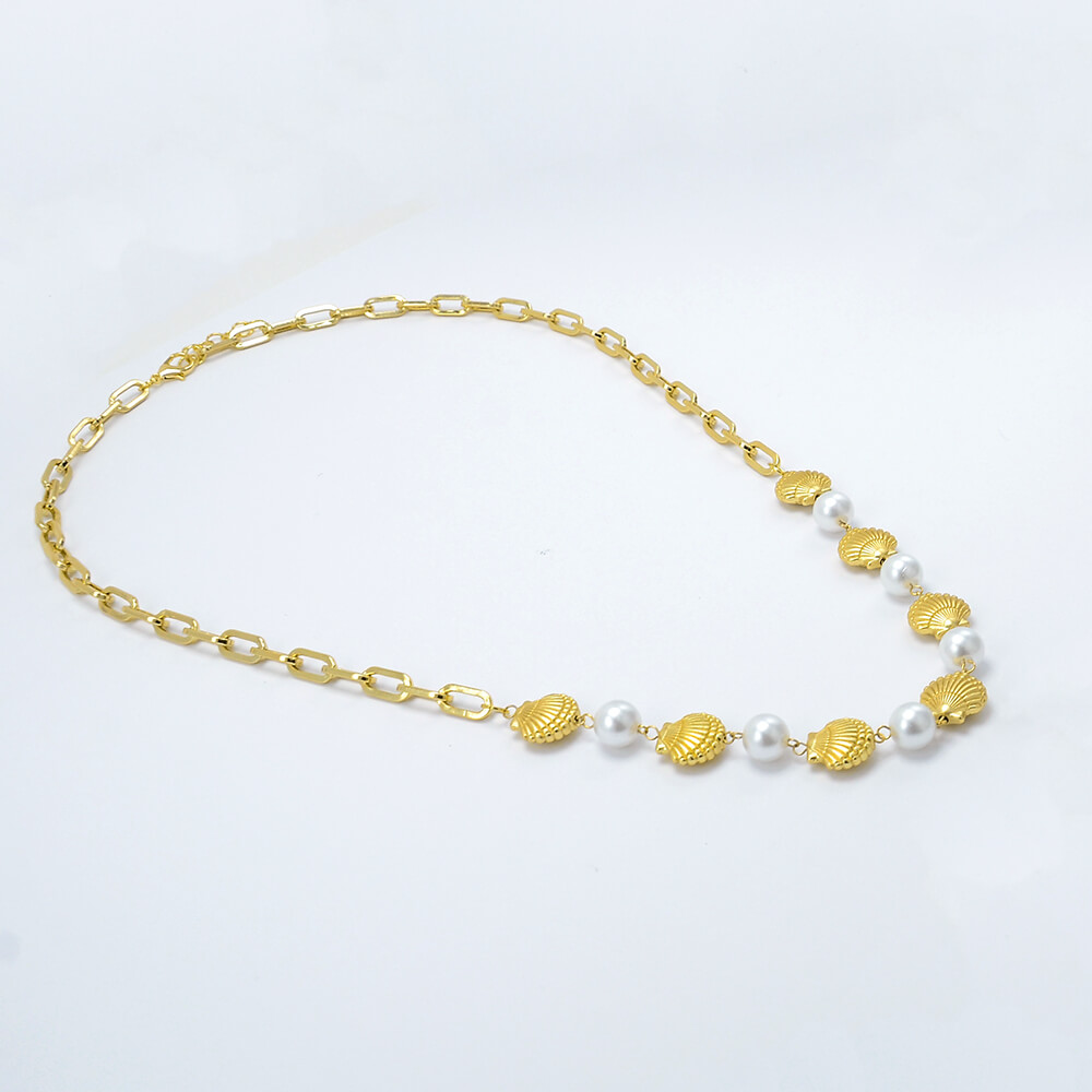 Pearl and Gold Shell Chain Necklace