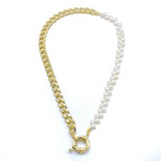 Half  Pearl Half Gold Chain Necklace