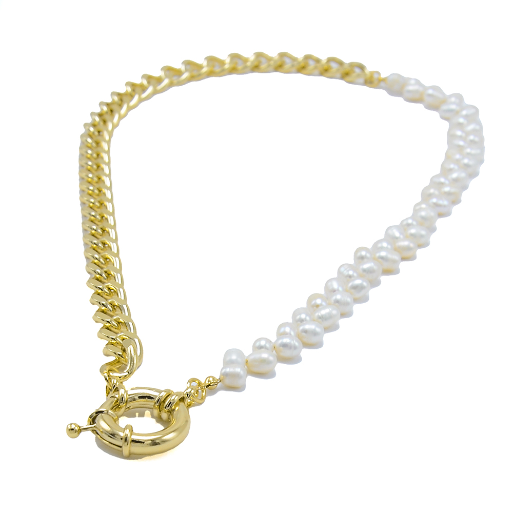 Half  Pearl Half Gold Chain Necklace