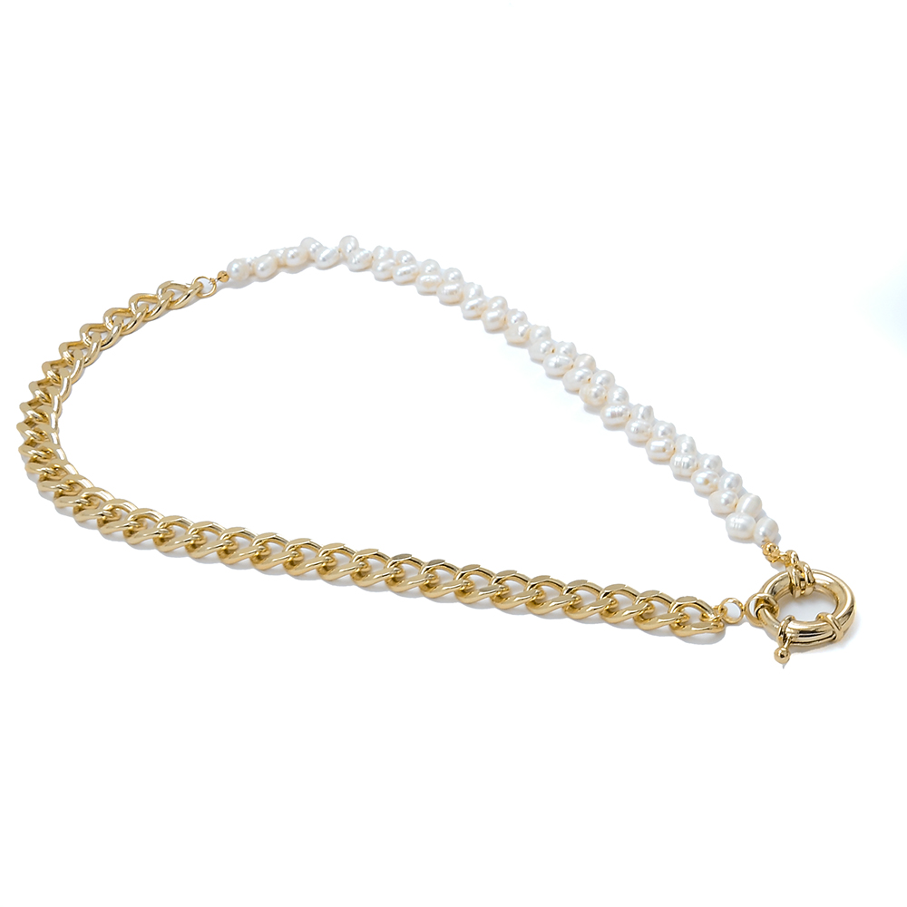 Half  Pearl Half Gold Chain Necklace