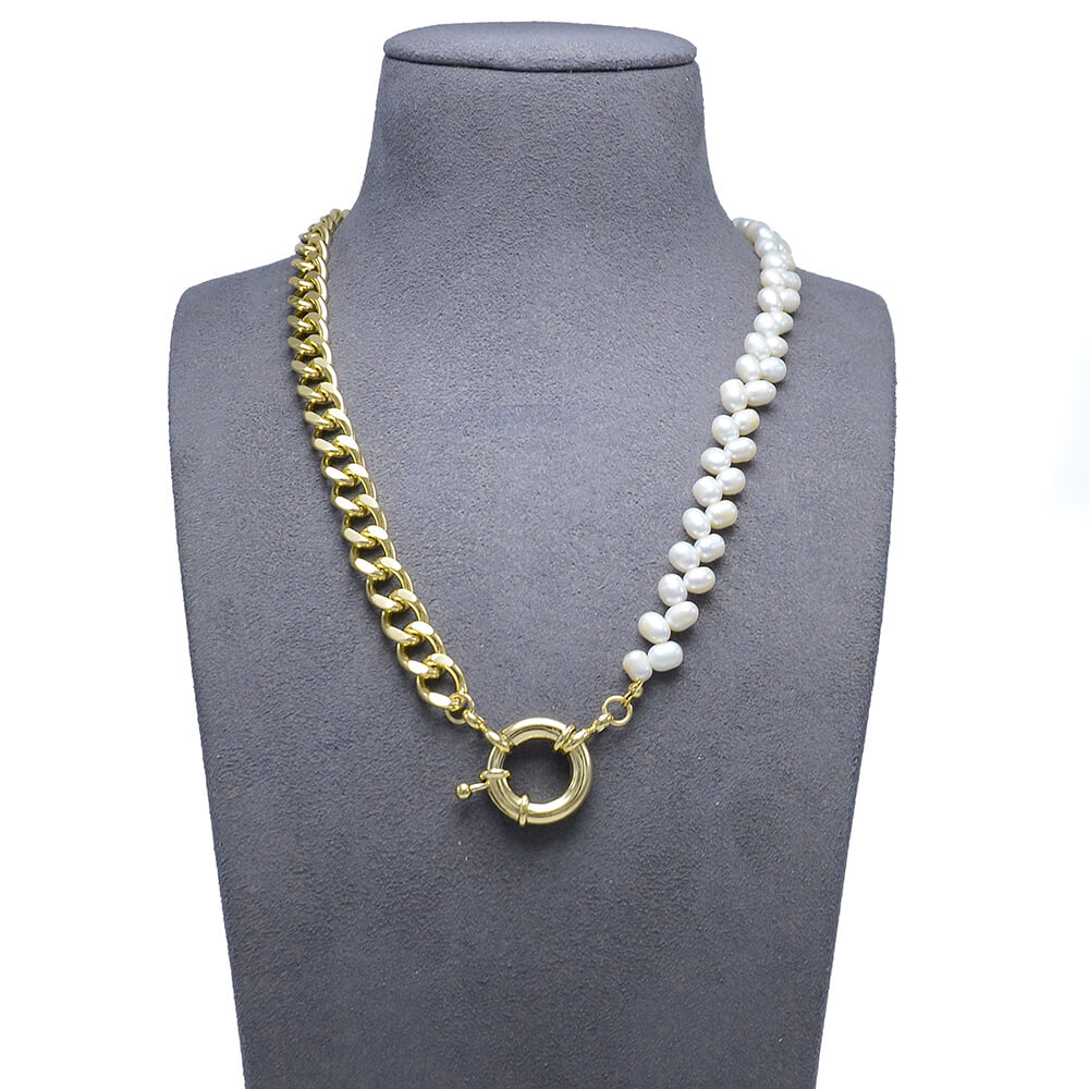 Half  Pearl Half Gold Chain Necklace