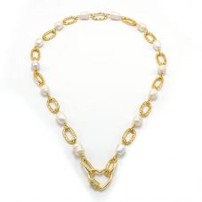 Heart Carabiner Pearl Gold Chain Necklace