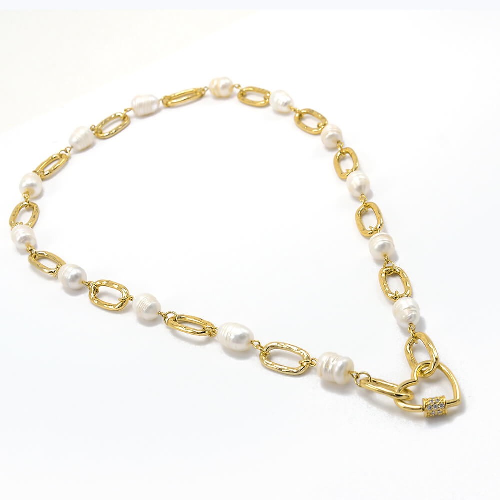 Heart Carabiner Pearl Gold Chain Necklace