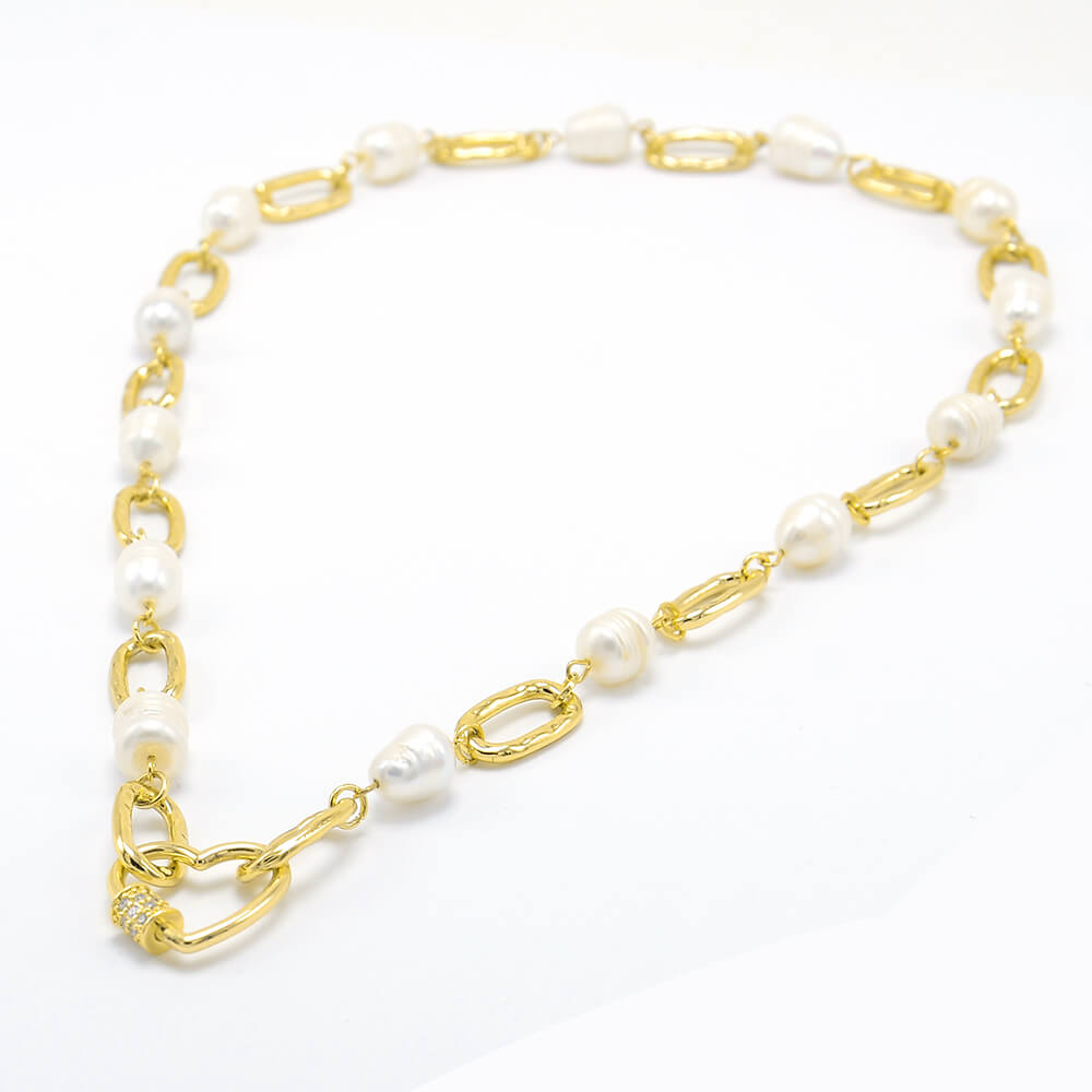 Heart Carabiner Pearl Gold Chain Necklace