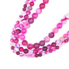 Hot Pink Matte Striped Agate Round Beads