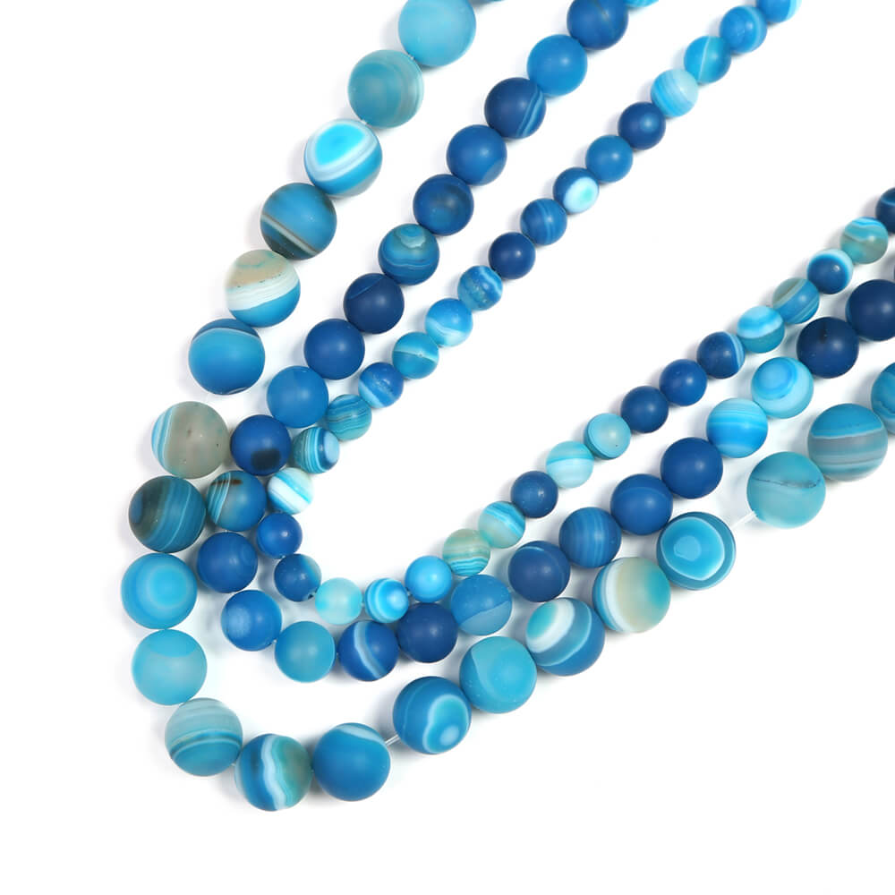 Blue Striped Agate Matte Round Beads