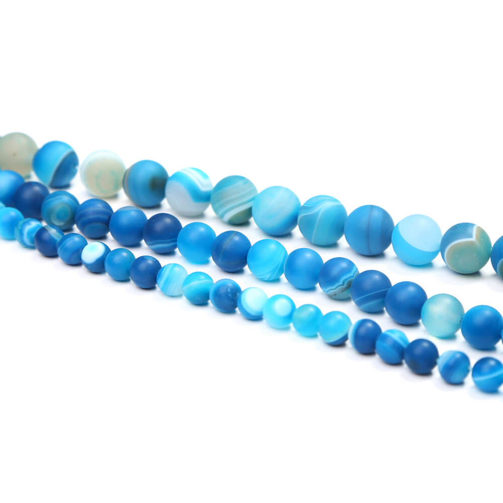 Blue Striped Agate Matte Round Beads