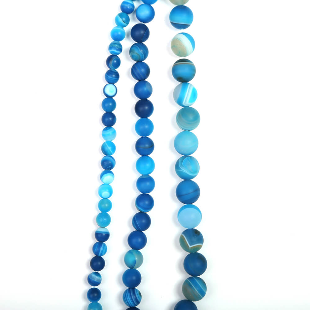 Blue Striped Agate Matte Round Beads