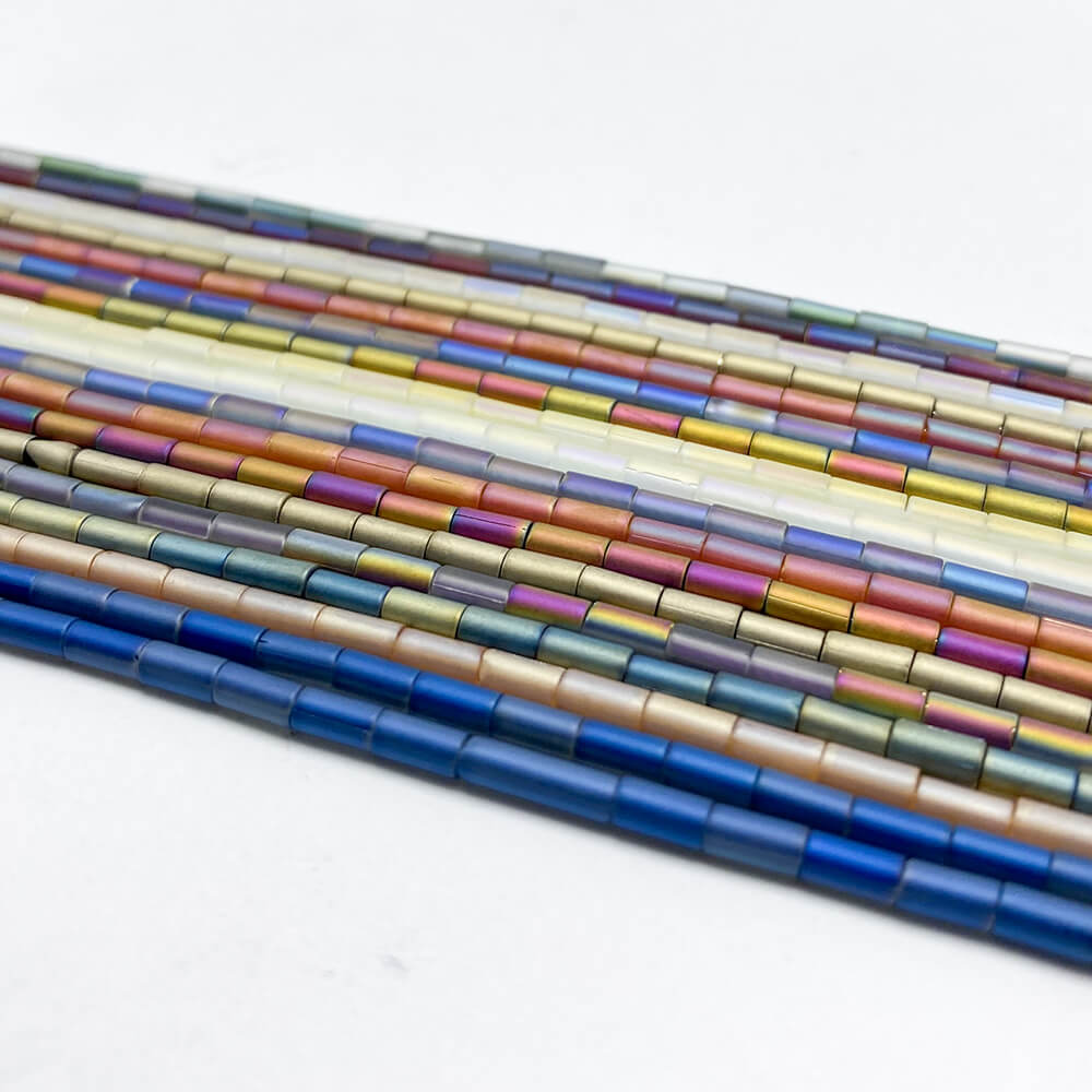 2x4mm Matte Finish Multi Color Tube Glass Beads