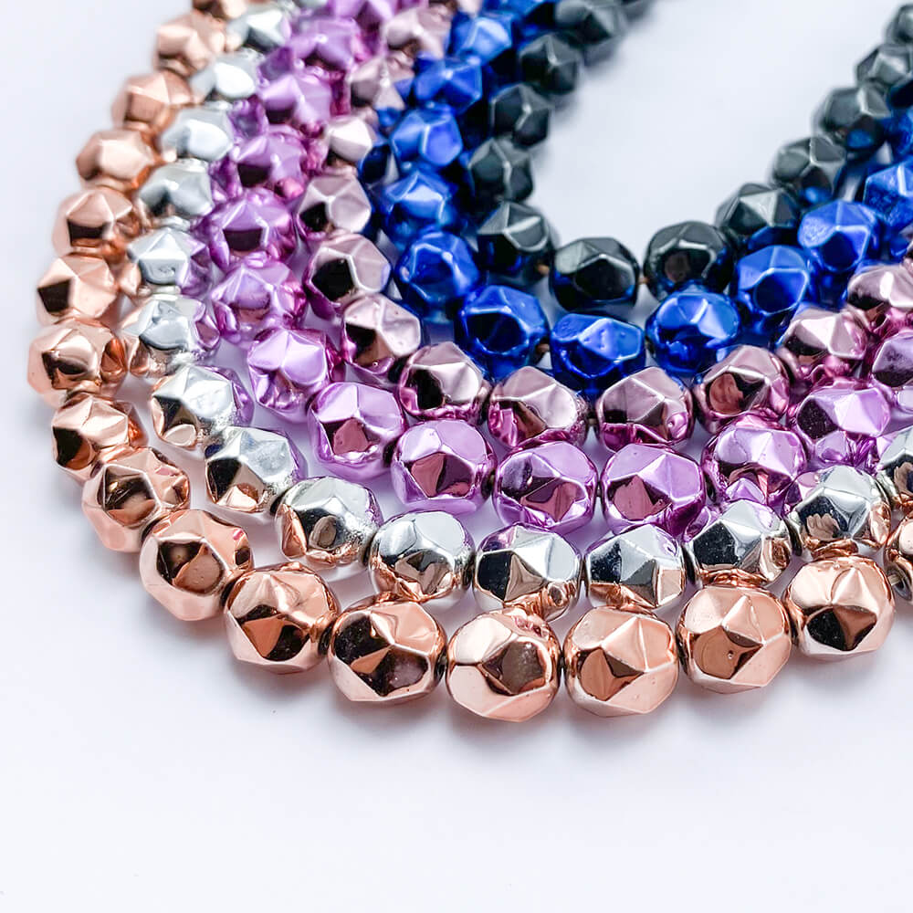 8mm  Multi Color Faceted Round Hematite Beads