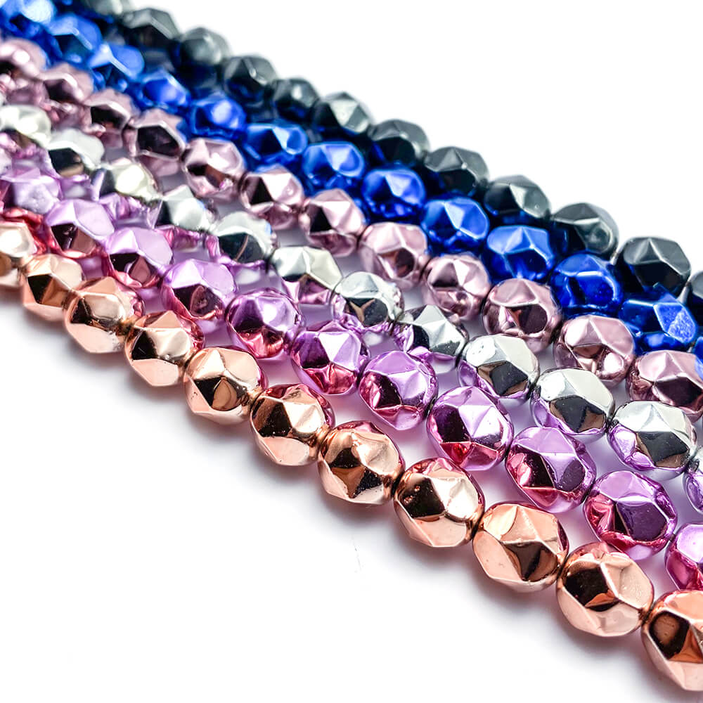8mm  Multi Color Faceted Round Hematite Beads