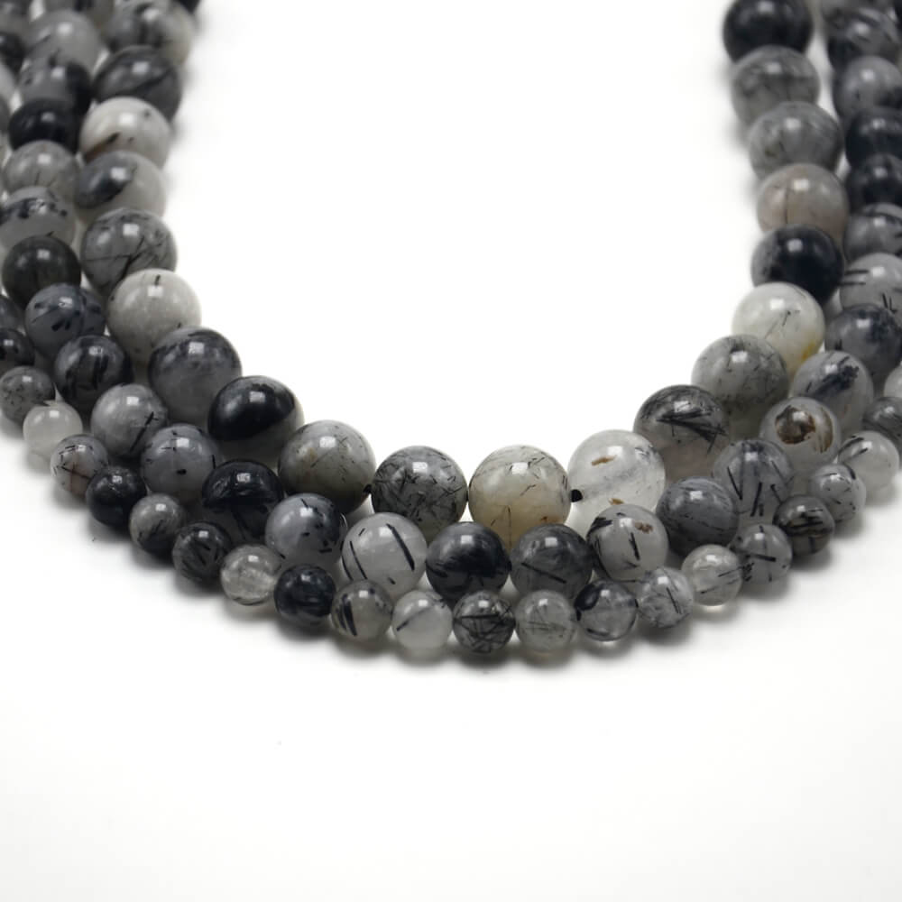 Black Rutilated Quartz Round Beads