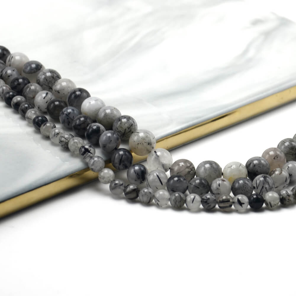 Black Rutilated Quartz Round Beads