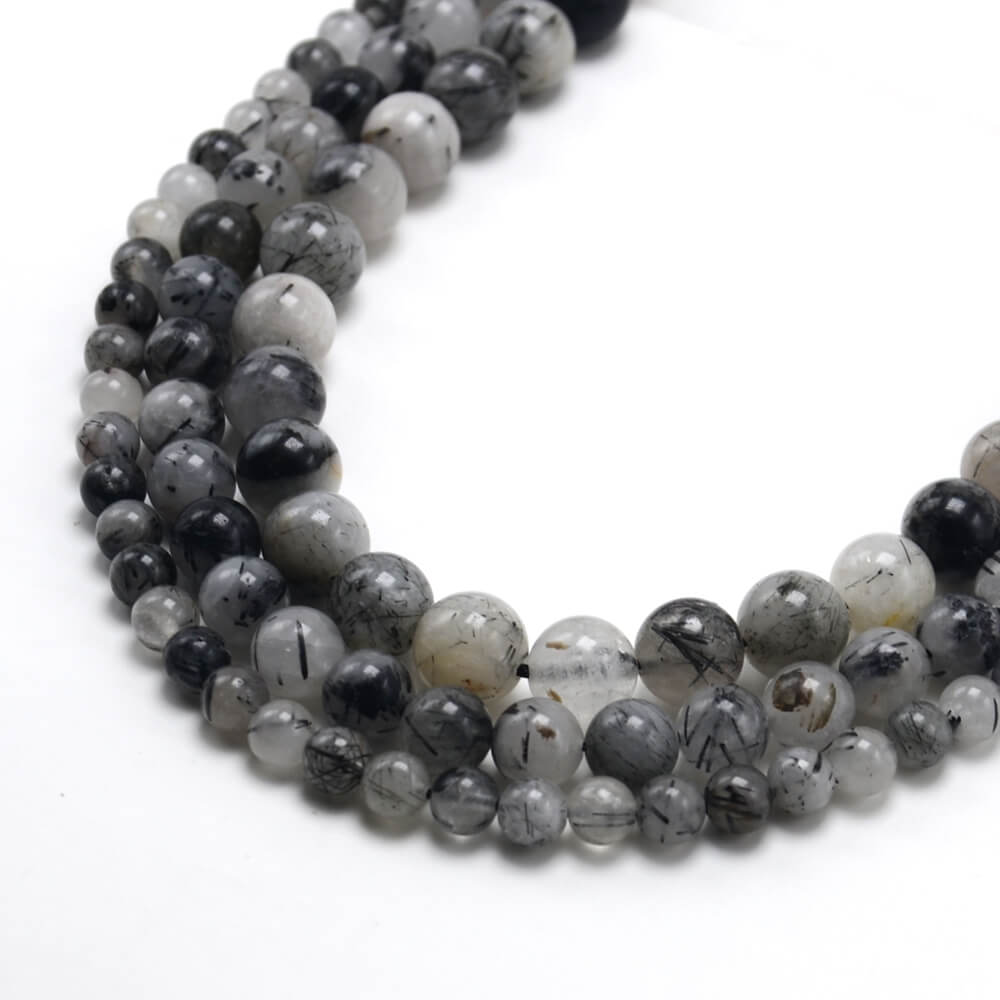 Black Rutilated Quartz Round Beads