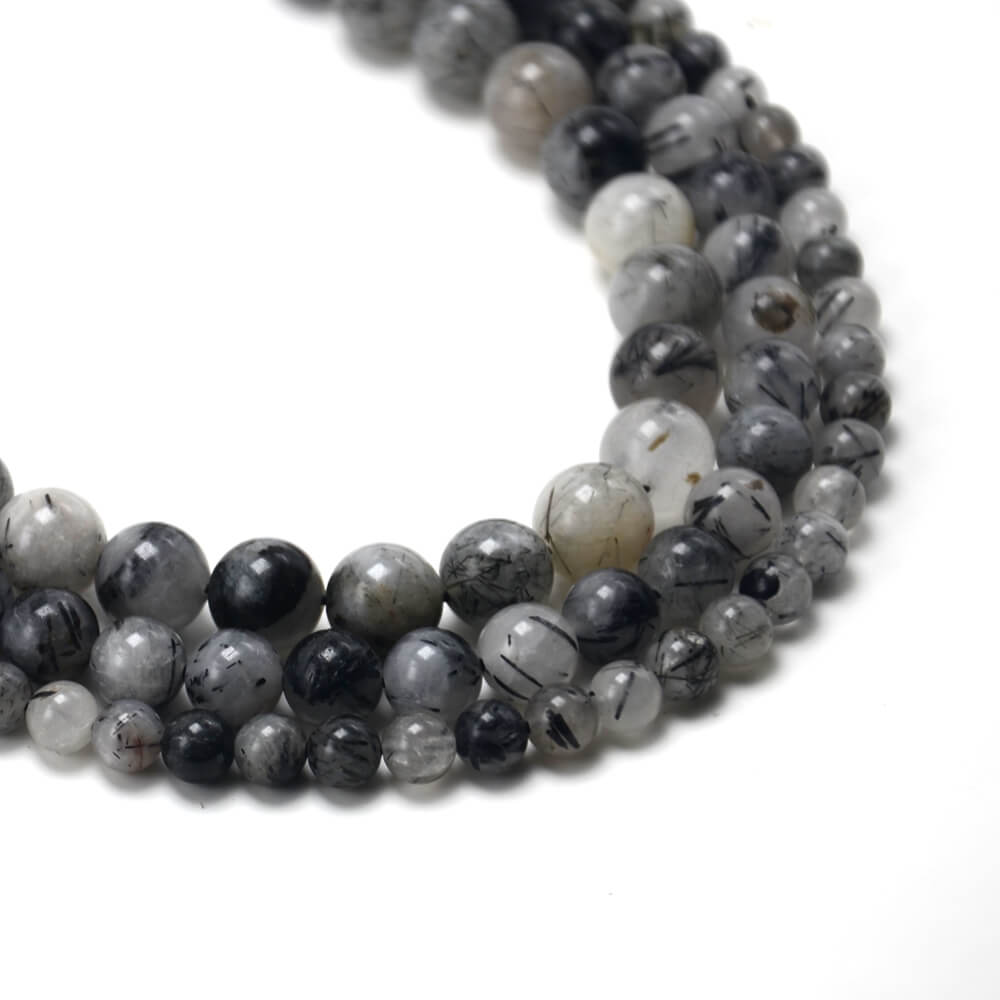 Black Rutilated Quartz Round Beads
