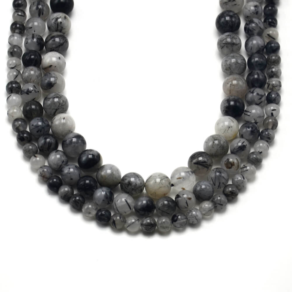 Black Rutilated Quartz Round Beads