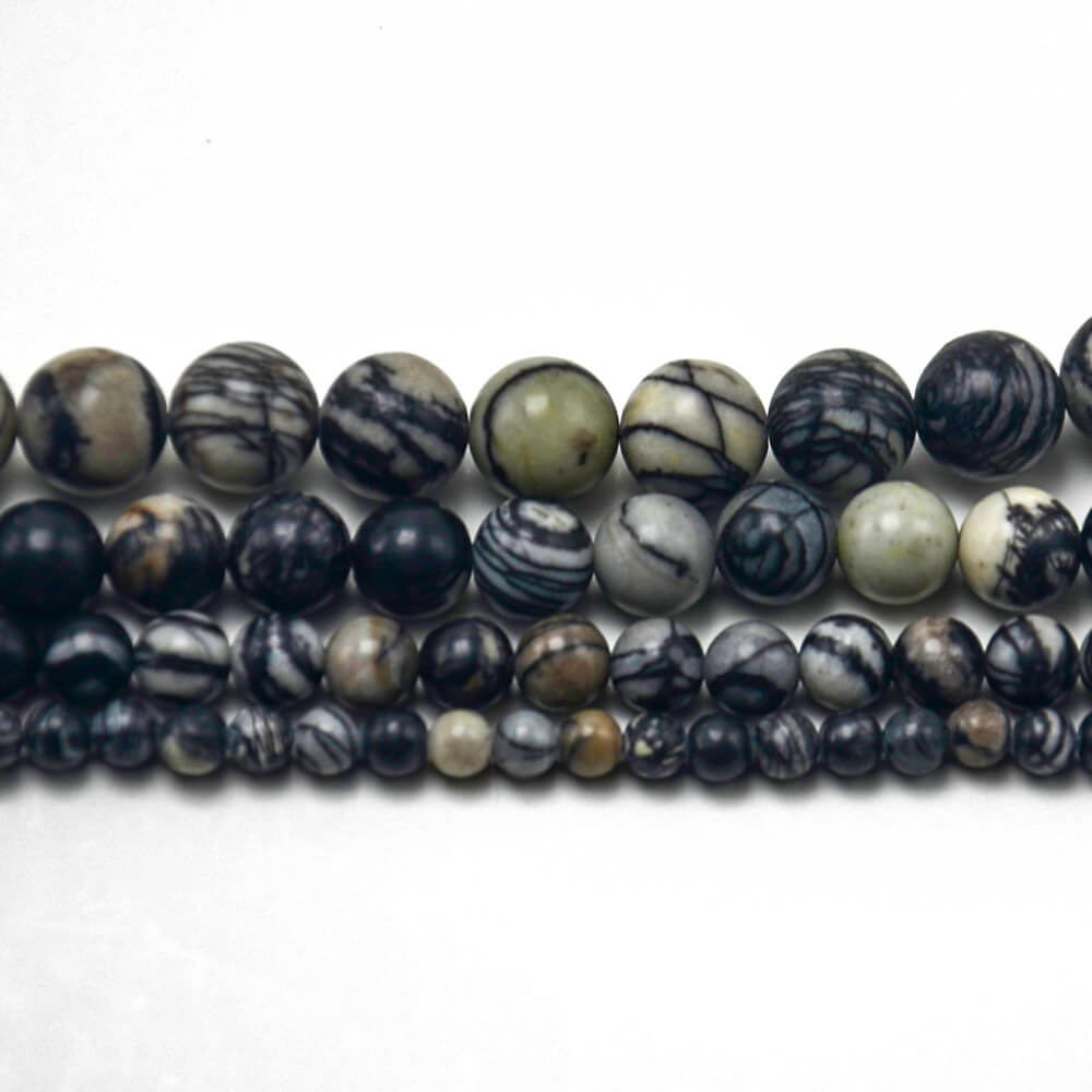 Wholesale Black Network Round Beads Strands – Natural Stone Loose Beads 4mm / 6mm / 8mm / 10mm (16 Inch)