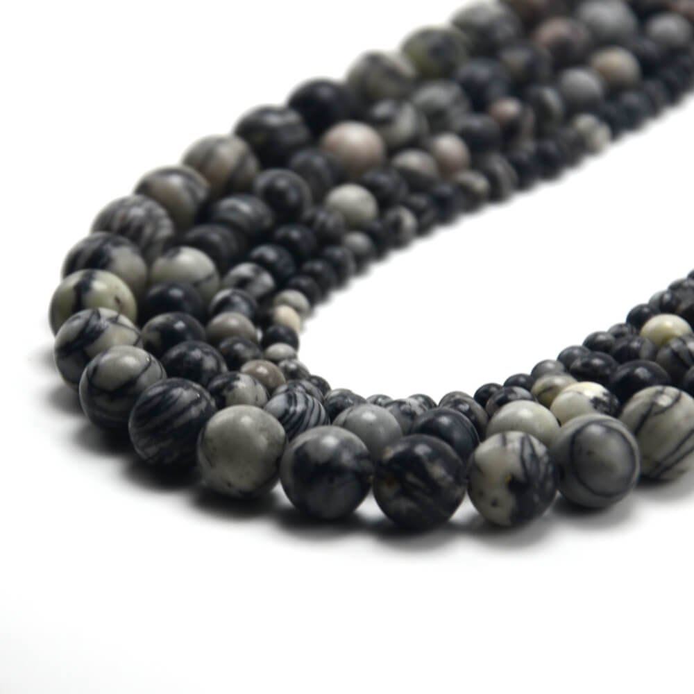 2023 wholesale Black Network Round Beads natural stone