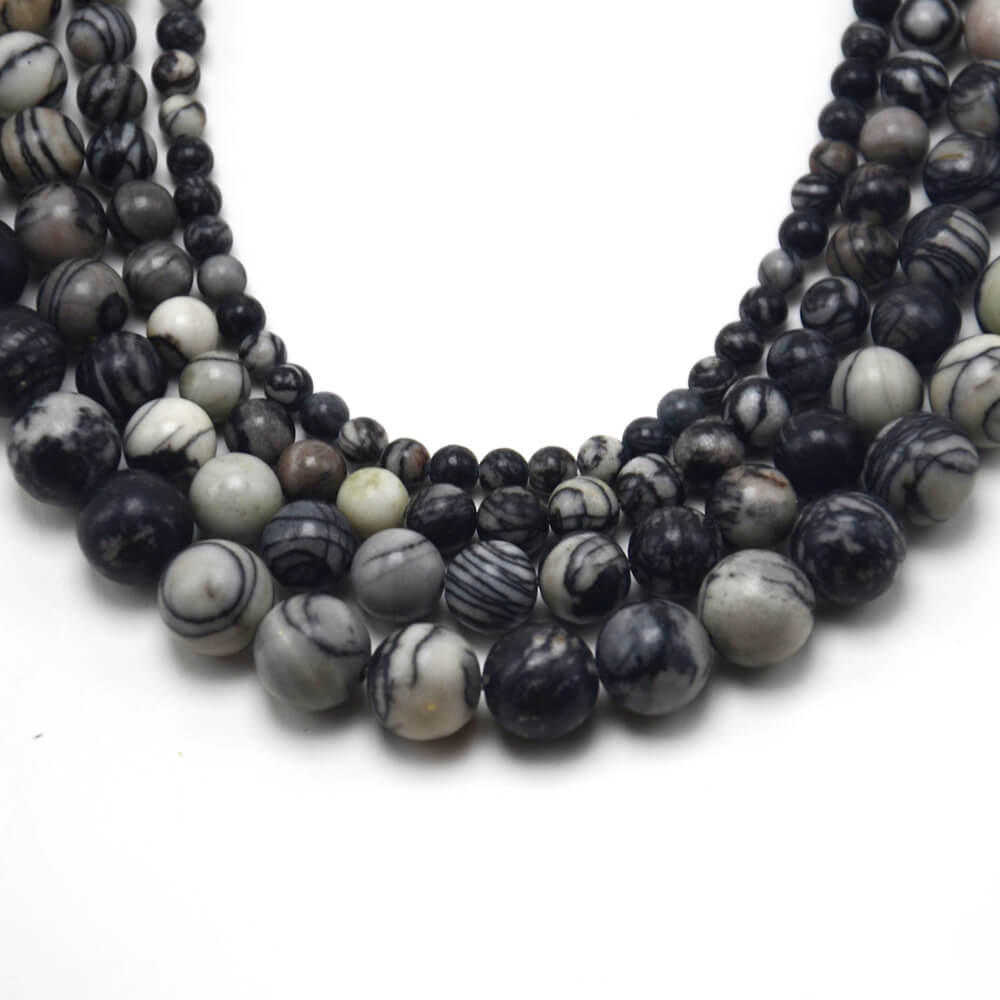 2023 wholesale Black Network Round Beads natural stone