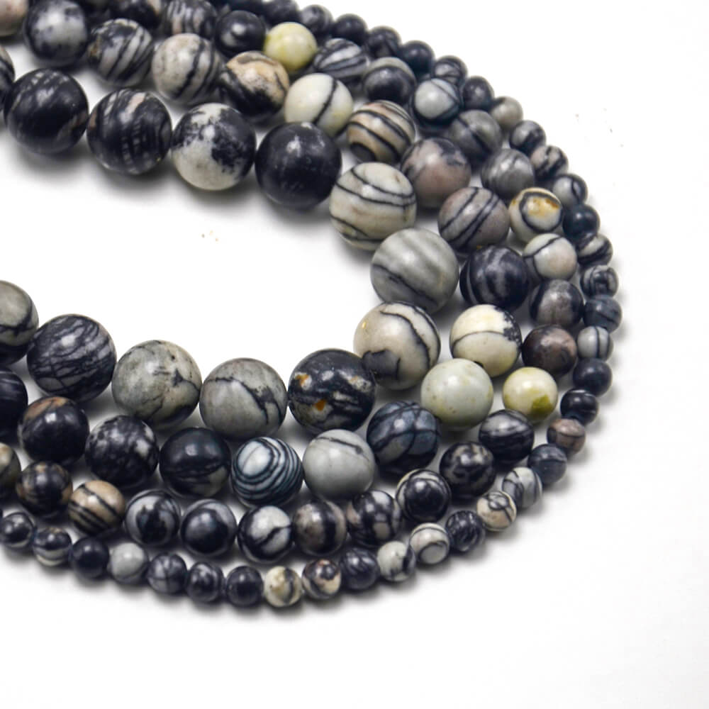 2023 wholesale Black Network Round Beads natural stone