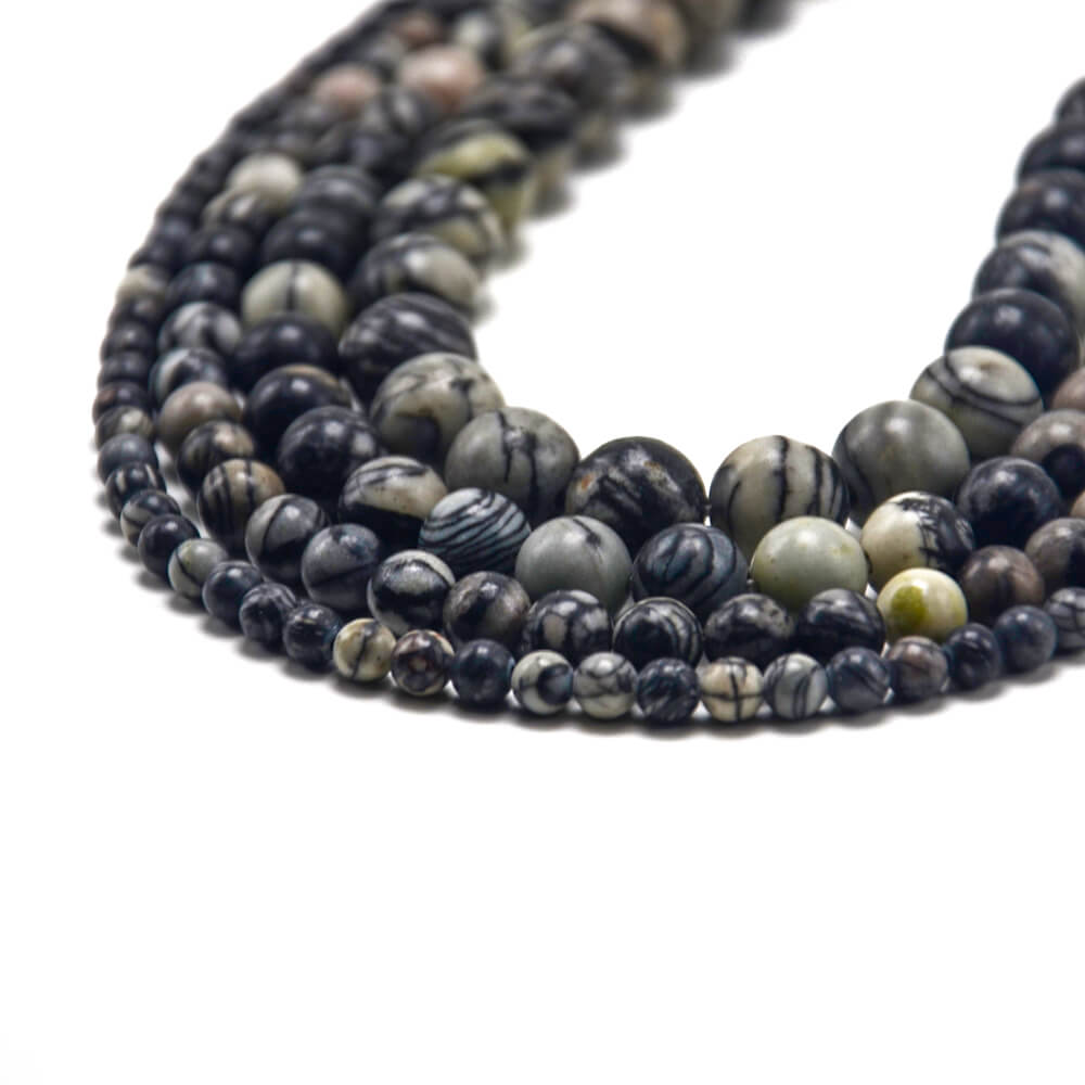 2023 wholesale Black Network Round Beads natural stone