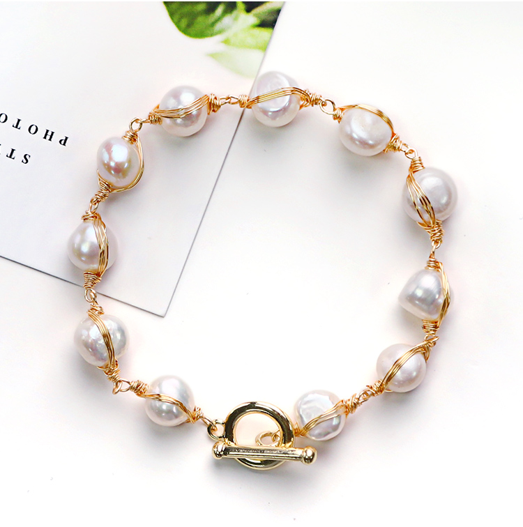 14K Gold Plated Green Elegant Natural Freshwater Pearl Bracelet Women