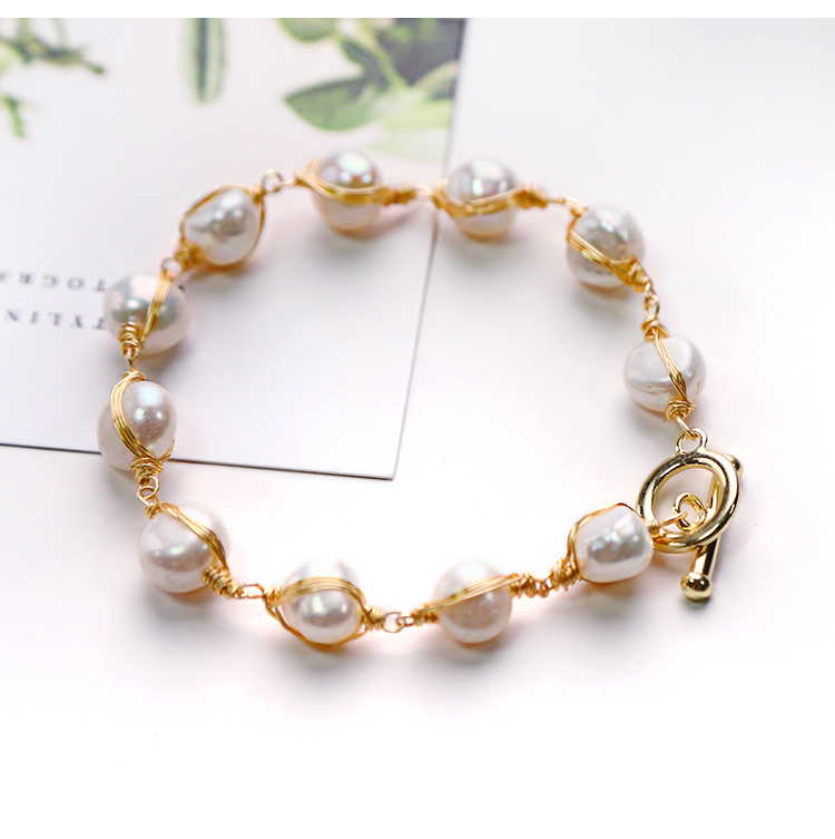 14K Gold Plated Green Elegant Natural Freshwater Pearl Bracelet Women