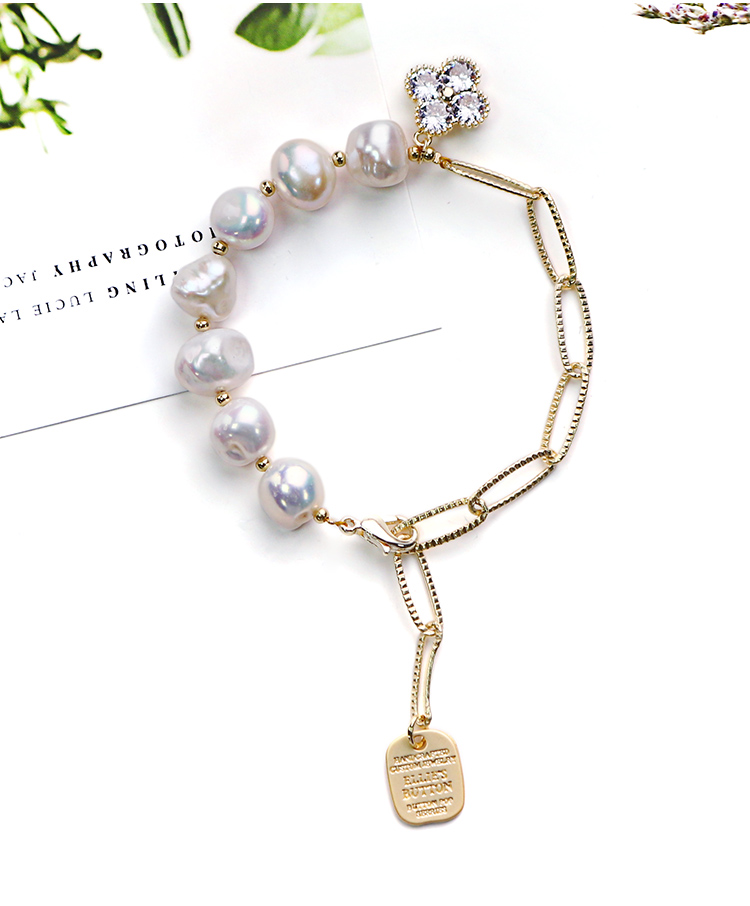 100% Nature Freshwater Pearl Bracelet Smile Charm Baroque Pearl Bracelet with 14K Gold Plating