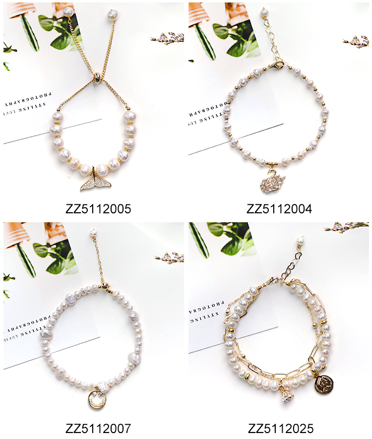 100% Nature Freshwater Pearl Bracelet Smile Charm Baroque Pearl Bracelet with 14K Gold Plating