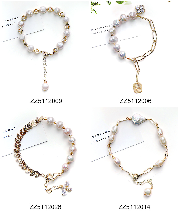 100% Nature Freshwater Pearl Bracelet Smile Charm Baroque Pearl Bracelet with 14K Gold Plating