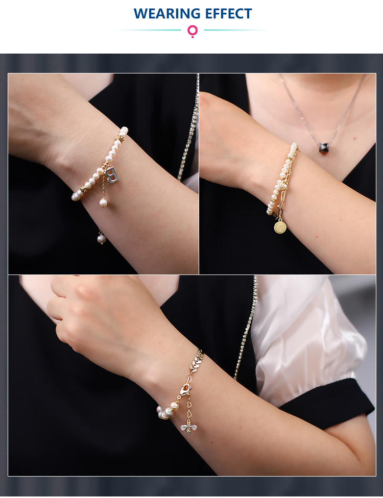 100% Nature Freshwater Pearl Bracelet Smile Charm Baroque Pearl Bracelet with 14K Gold Plating