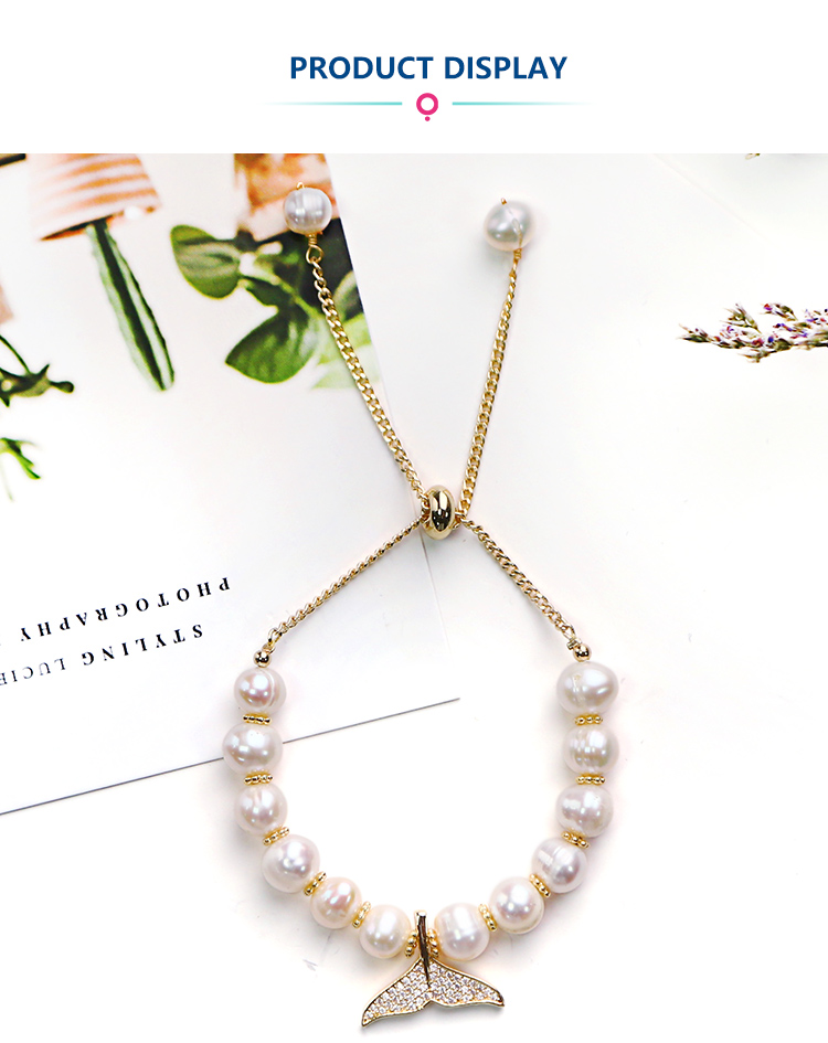 100% Nature Freshwater Pearl Bracelet Smile Charm Baroque Pearl Bracelet with 14K Gold Plating