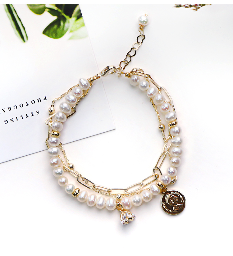 100% Nature Freshwater Pearl Bracelet Smile Charm Baroque Pearl Bracelet with 14K Gold Plating