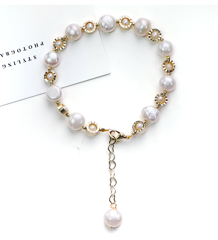 100% Nature Freshwater Pearl Bracelet Smile Charm Baroque Pearl Bracelet with 14K Gold Plating