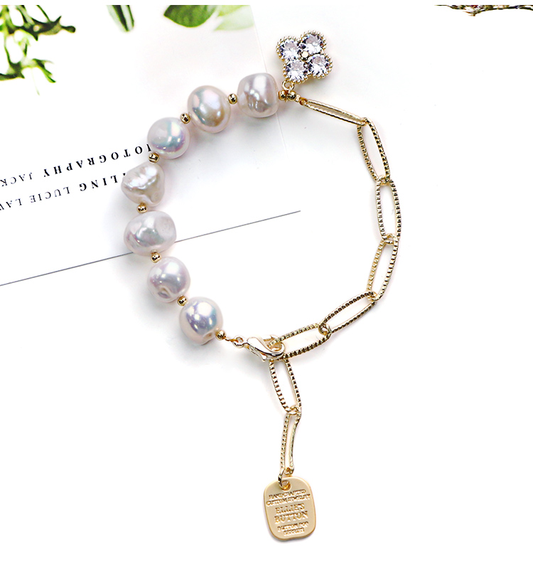 100% Nature Freshwater Pearl Bracelet Smile Charm Baroque Pearl Bracelet with 14K Gold Plating