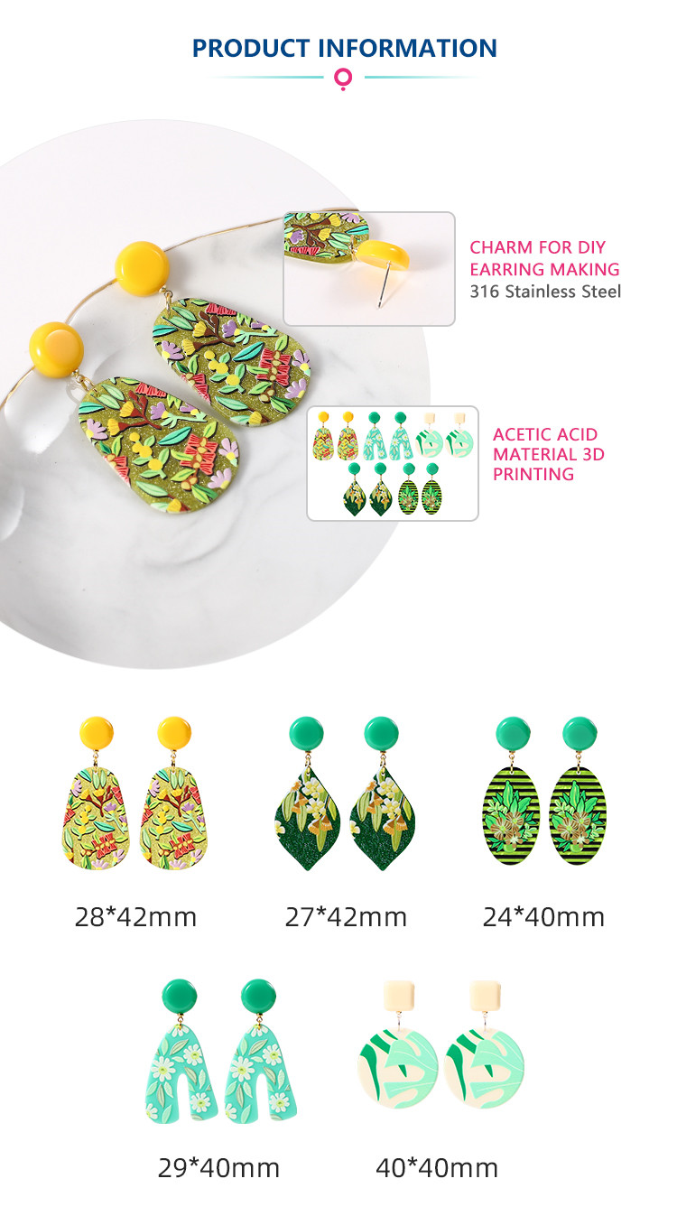 Wholesale Plant Series Acetic Acid Material 3D Printing 3D Print Plastic Charm for DIY Earring Making