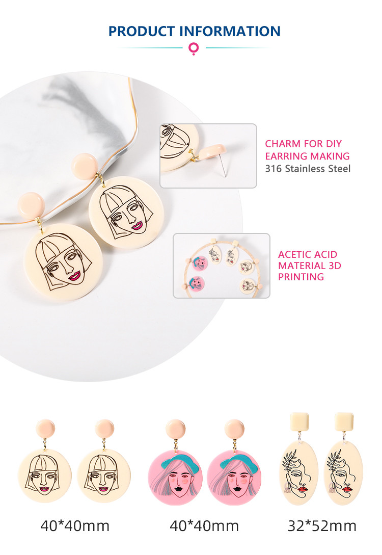 Girls Earring 3D Print Acetic Acid Material 3D Printing Acrylic Earrings Fashion Retro Resin Plastic Earrings