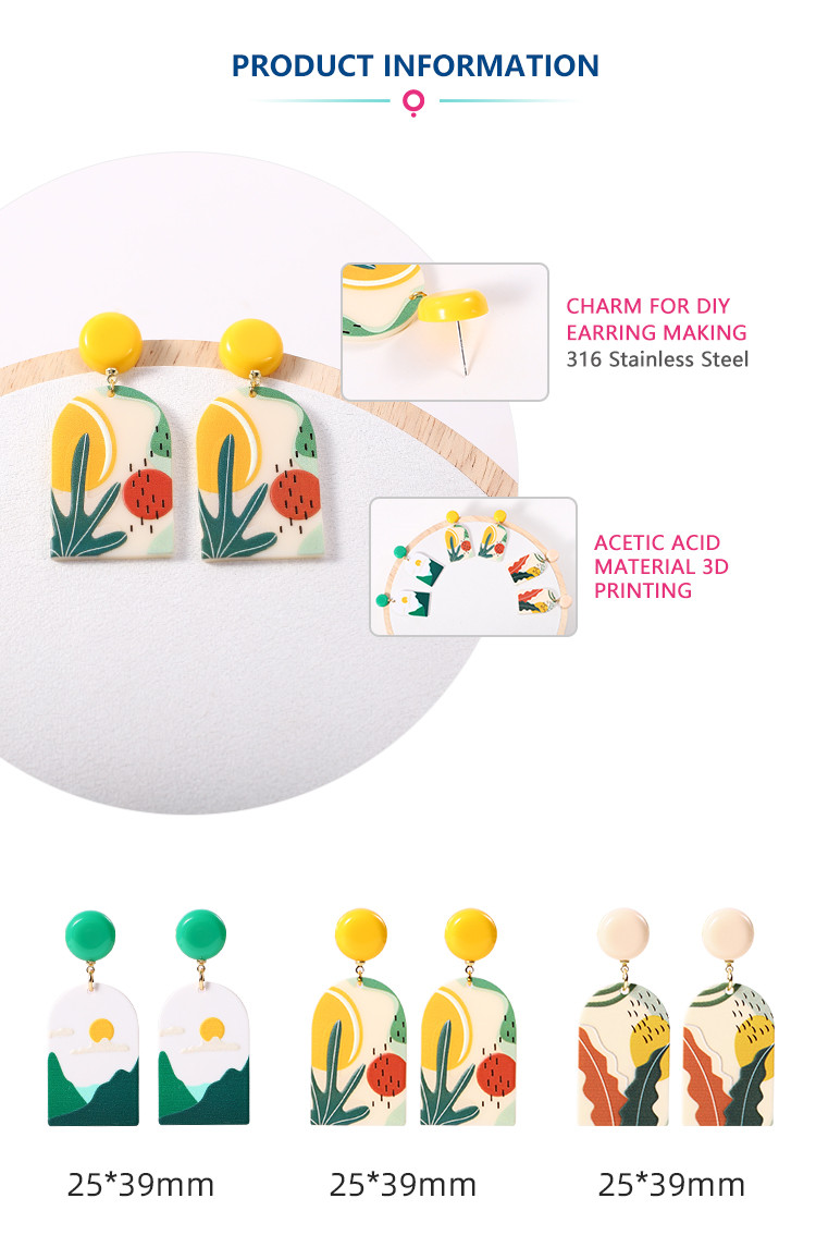Wholesale Landscape Pattern 3D Print Acetic Acid Material 3D Printing Fashion Resin Earrings