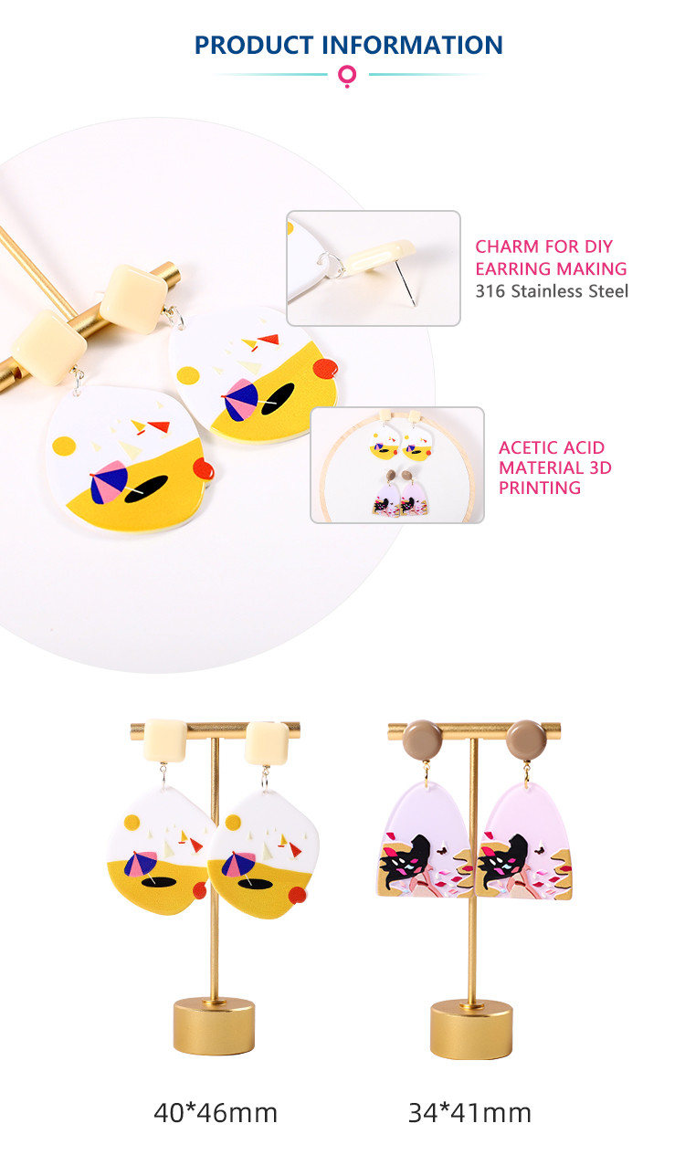 Fashion Acetic Acid Material 3D Printing Acrylic Earrings for Women