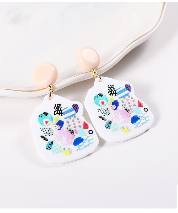Fashion Acetic Acid Material 3D Printing Colorful Acrylic Earrings