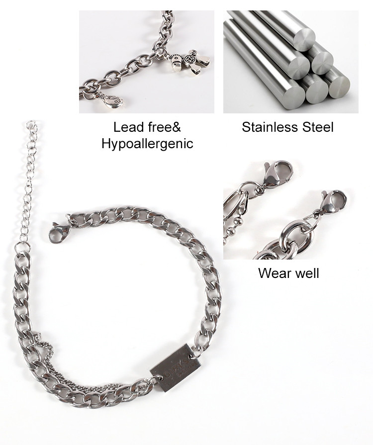 Fashion 304 Stainless Steel Jewelry Chain Charms Bracelet for Women Men