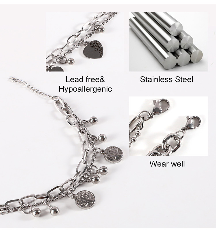 High Quality 304 Stainless Steel Chain HipHop Life Tree Charms Bracelet