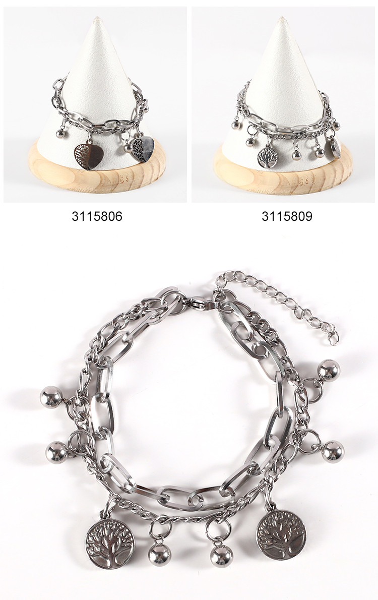 High Quality 304 Stainless Steel Chain HipHop Life Tree Charms Bracelet